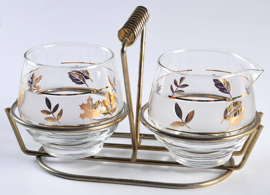 Golden Foliage Creamer, Sugar and Tray Set by Libbey Glass Company-1