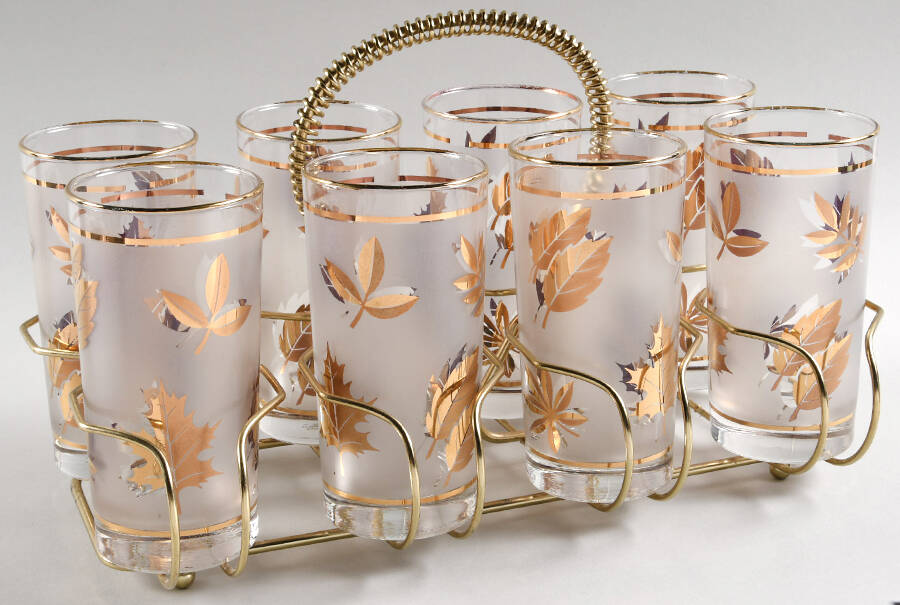 Golden Foliage Tumbler Set (8 TUM12 and Metal Holder) by Libbey Glass Company-1
