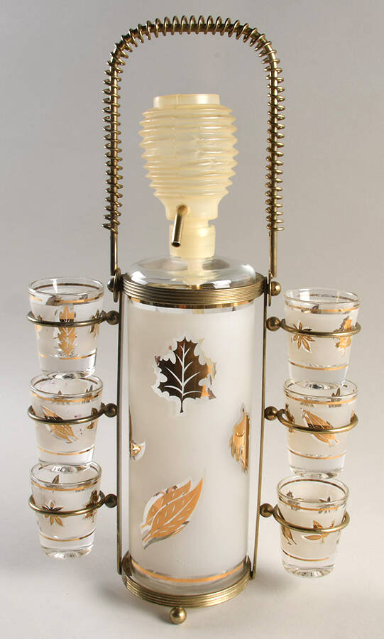 Golden Foliage Liquor Bottle Set (Bottle, 6 Shots & Metal Stand) by Libbey Glass Company-1
