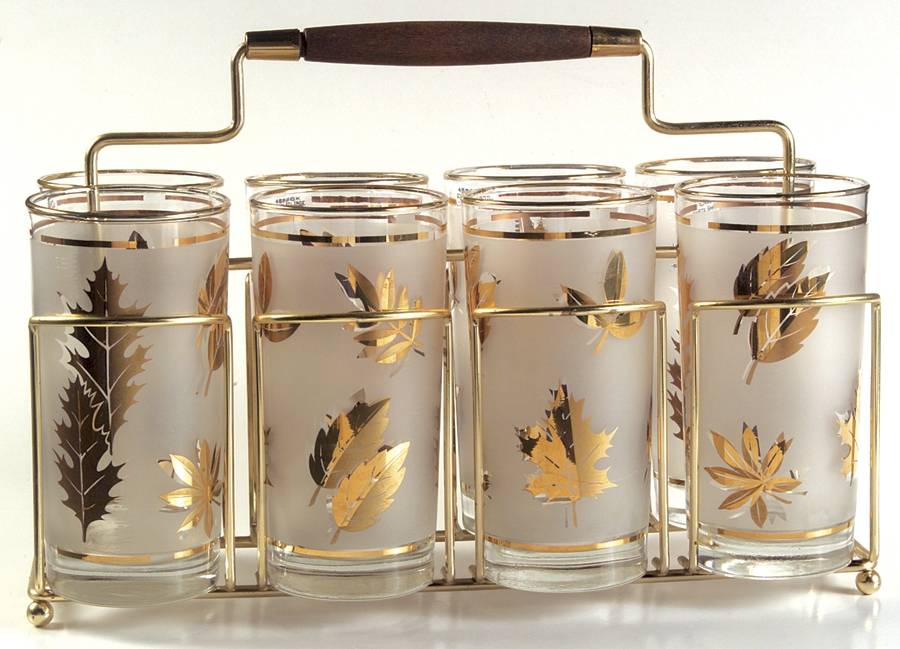 Golden Foliage Tumbler Set (8 TUM12 and Metal Holder) by Libbey Glass Company-1