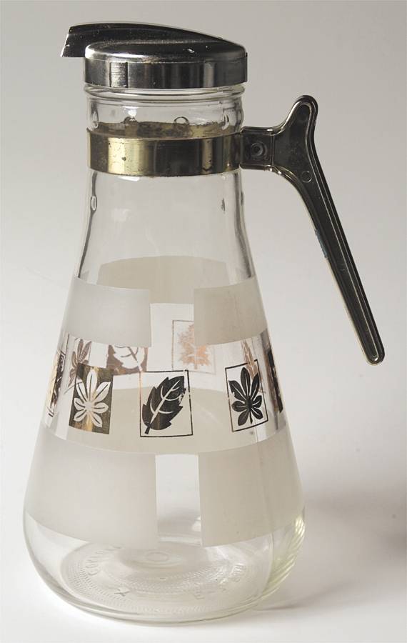 Golden Foliage Juice Pitcher with Plastic Lid & Handle by Libbey Glass Company-1