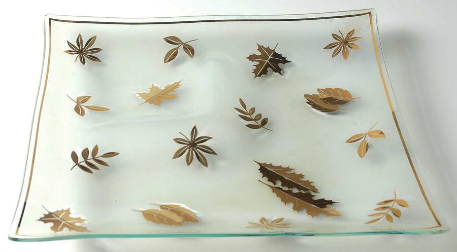 Golden Foliage 11" Hostess Server Tray by Libbey Glass Company-1