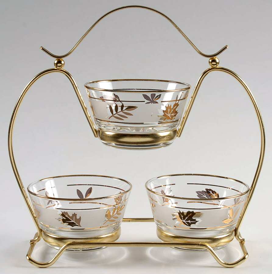 Golden Foliage 4pc Dessert Set (3 Footed Dessert & Metal Stand) by Libbey Glass Company-1