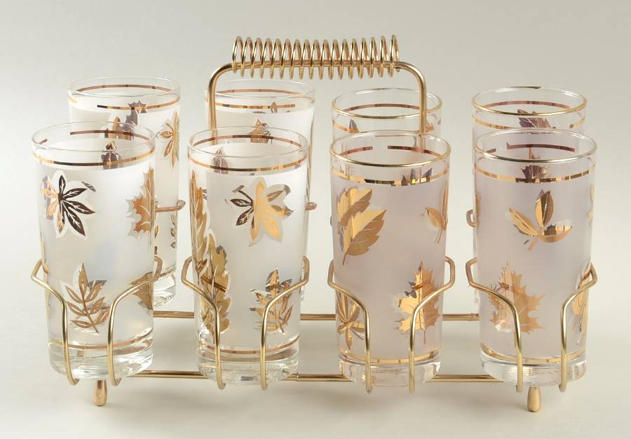 Golden Foliage Tumbler Set (8 TUM12 and Metal Holder) by Libbey Glass Company-1