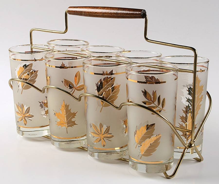 Golden Foliage Tumbler Set (8 TUM12 and Metal Holder) by Libbey Glass Company-1