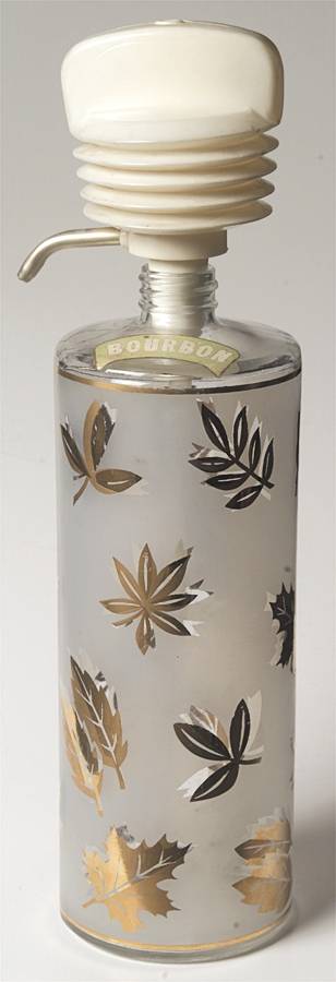 Golden Foliage Liquor Bottle with Plastic Dispenser by Libbey Glass Company-1