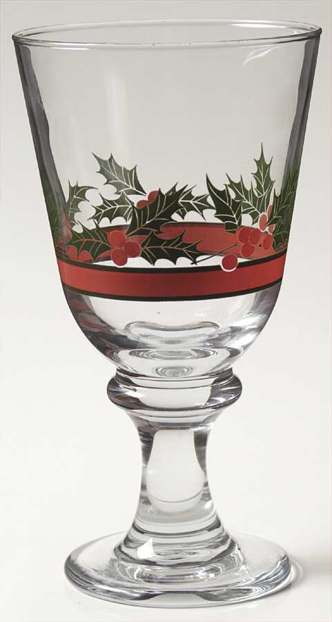 Holly & Berries Water Goblet with Wafer Stem by Libbey Glass Company-1