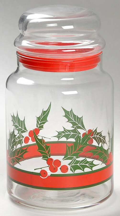Holly & Berries 7" Storage Jar & Lid by Libbey Glass Company-1