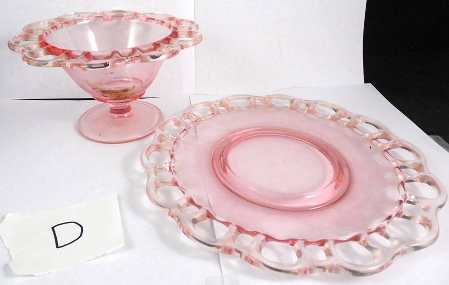 Open Work Pink (No Decoration) Mayonnaise Bowl and Underplate by Lancaster-1