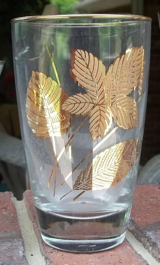 Gold Leaves Flat Tumbler by Libbey Glass Company-1