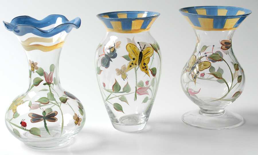 Butterfly Meadow Handpainted Set of 3 6" Vase (VASCR6,VAS6,CVAS6F) by Lenox-1