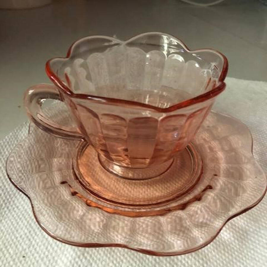 Bamboo Optic Scalloped Pink Cup & Saucer Set by Liberty Works-1