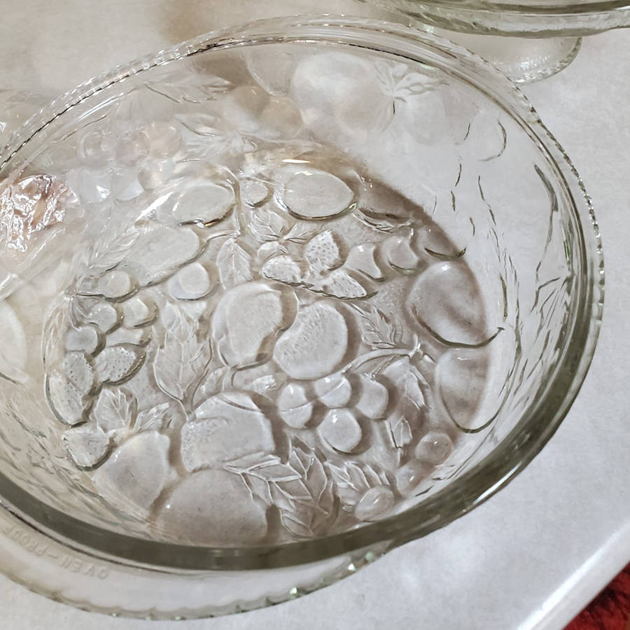 Orchard Fruit Clear 3 Quart Round Covered Casserole No Lid by Libbey Glass Company-1