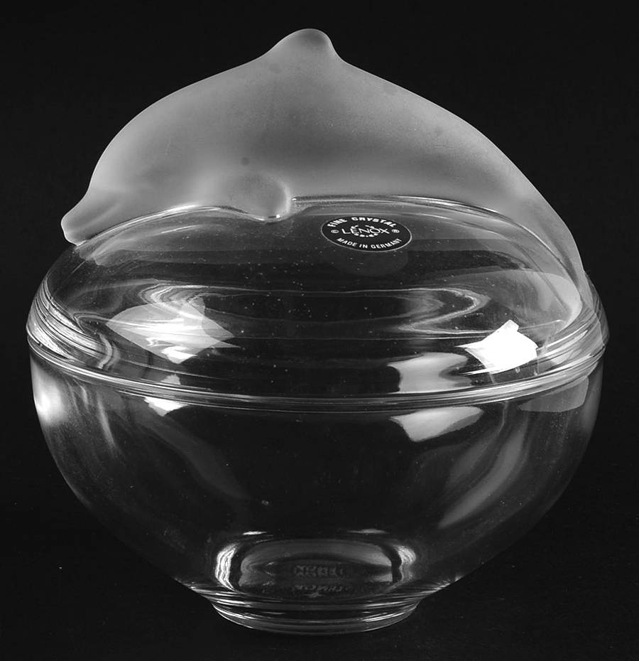 Crystal Dolphin Round Bowl with Lid by Lenox-1