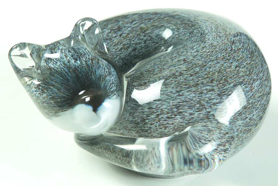 Art Glass Figurines Cat At Rest - Smoke Gray - Boxed by Langham Glass-1