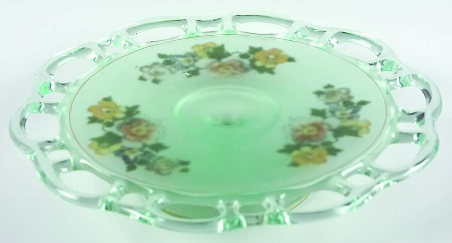 Open Work 1 Green 1" Low Open Compote by Lancaster-1