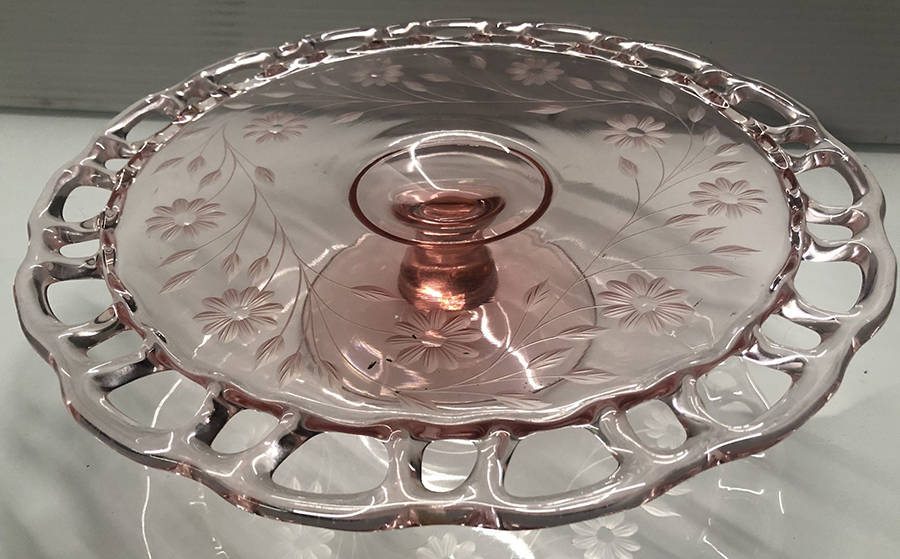 Open Work Pink (Cut 30) 11" Diameter Pedestal Cake Stand No Dome by Lancaster-1