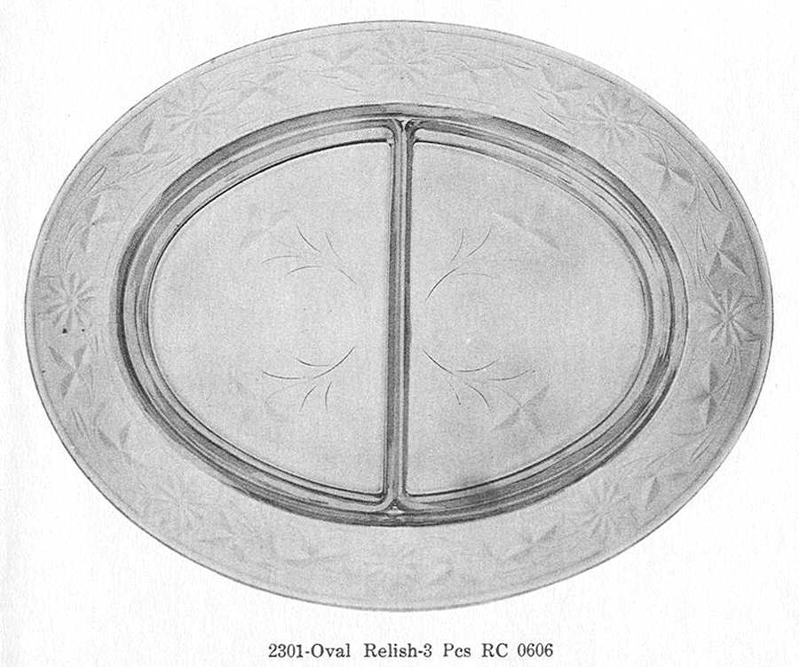 Cut 0606 Oval Relish Tray W/2 Inserts by Libbey Glass Company-1