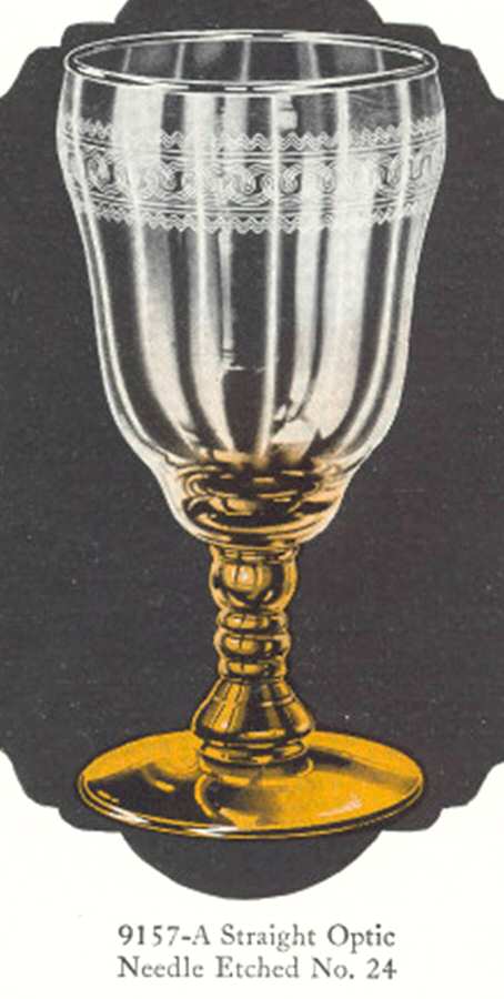 Needle Etch 24 (Amber, Line 9100) Water Goblet by Libbey Glass Company-1