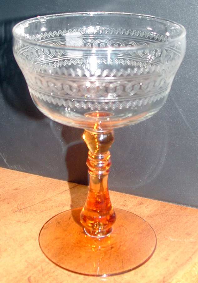 Needle Etch 24 (Amber, Line 9100) Champagne/Tall Sherbet by Libbey Glass Company-1