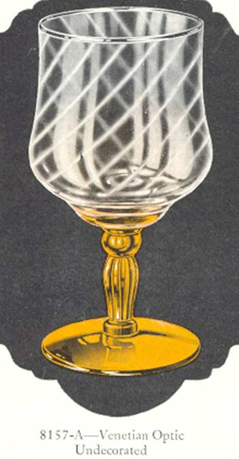 Floridian Amber (Venetian Optic) Low Water Goblet by Libbey Glass Company-1