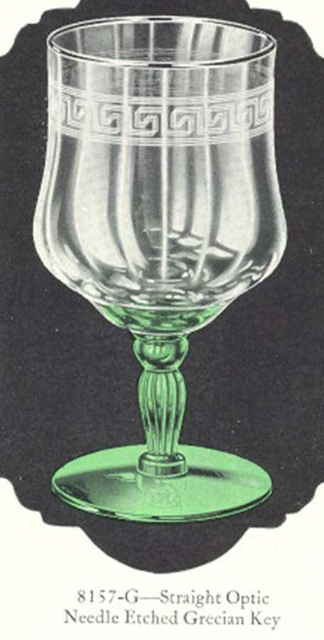 Grecian Key (Green, Line 8100) Low Water Goblet by Libbey Glass Company-1
