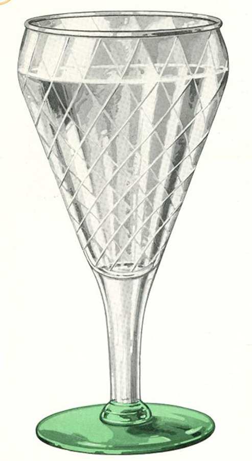 Royal-Green (Venetian Optic) Low Water Goblet by Libbey Glass Company-1