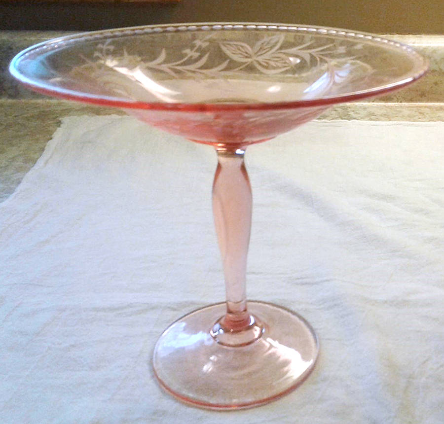 Rose Leaf Pink 6" Height Open Compote by Lonnquists-1