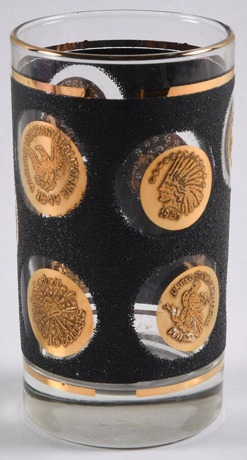 Gold Coins (Gold Band) 10 Oz Flat Tumbler by Libbey Glass Company-1