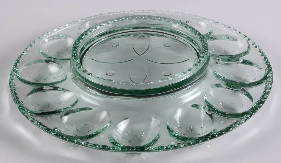 Giftware 11" 12 Egg, Round Egg & Relish Tray by Longaberger Glass-1