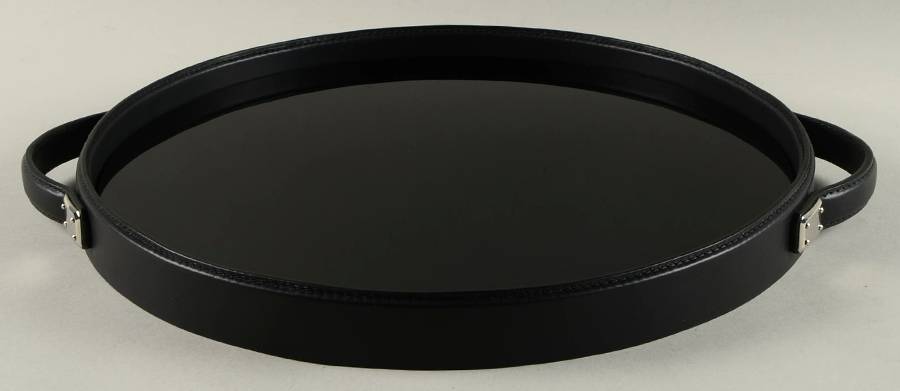 Henley Black 15" Round Tray by Ralph Lauren Crystal-1