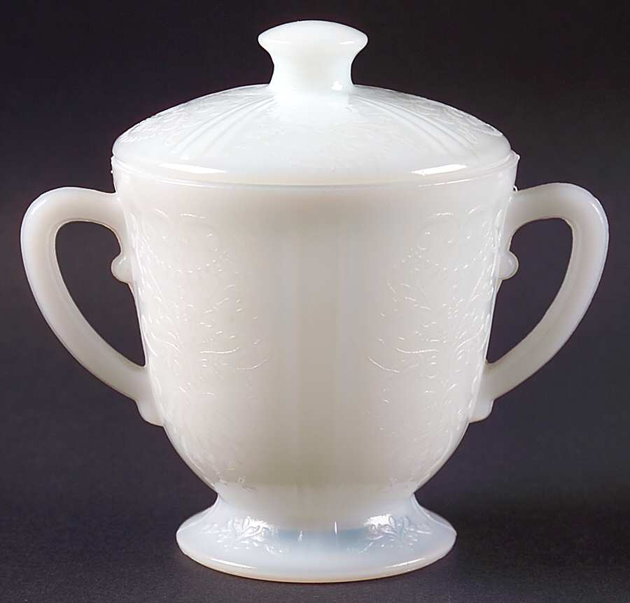 American Sweetheart Monax (White) Footed Sugar Bowl & Lid by MacBeth-Evans-1