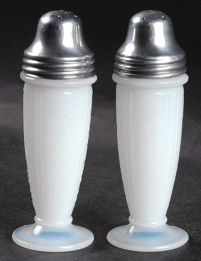 American Sweetheart Monax (White) Footed Shaker Set & Metal Lids by MacBeth-Evans-1