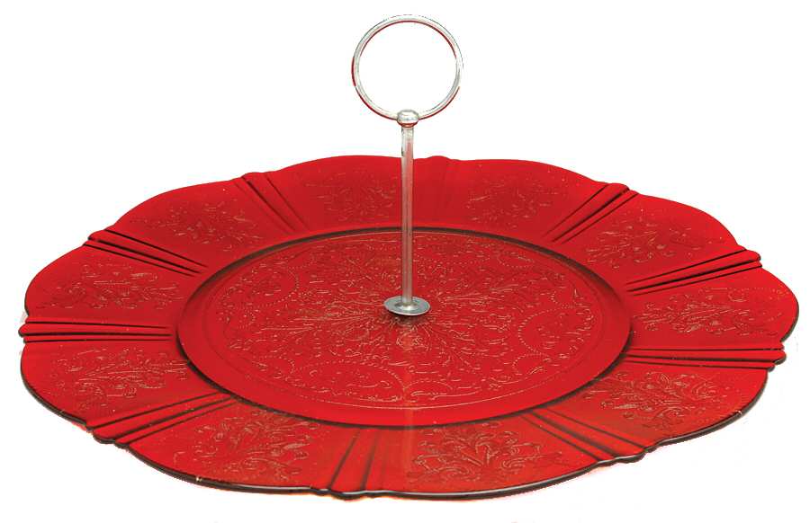 American Sweetheart Red Sandwich Plate with Metal Handle by MacBeth-Evans-1