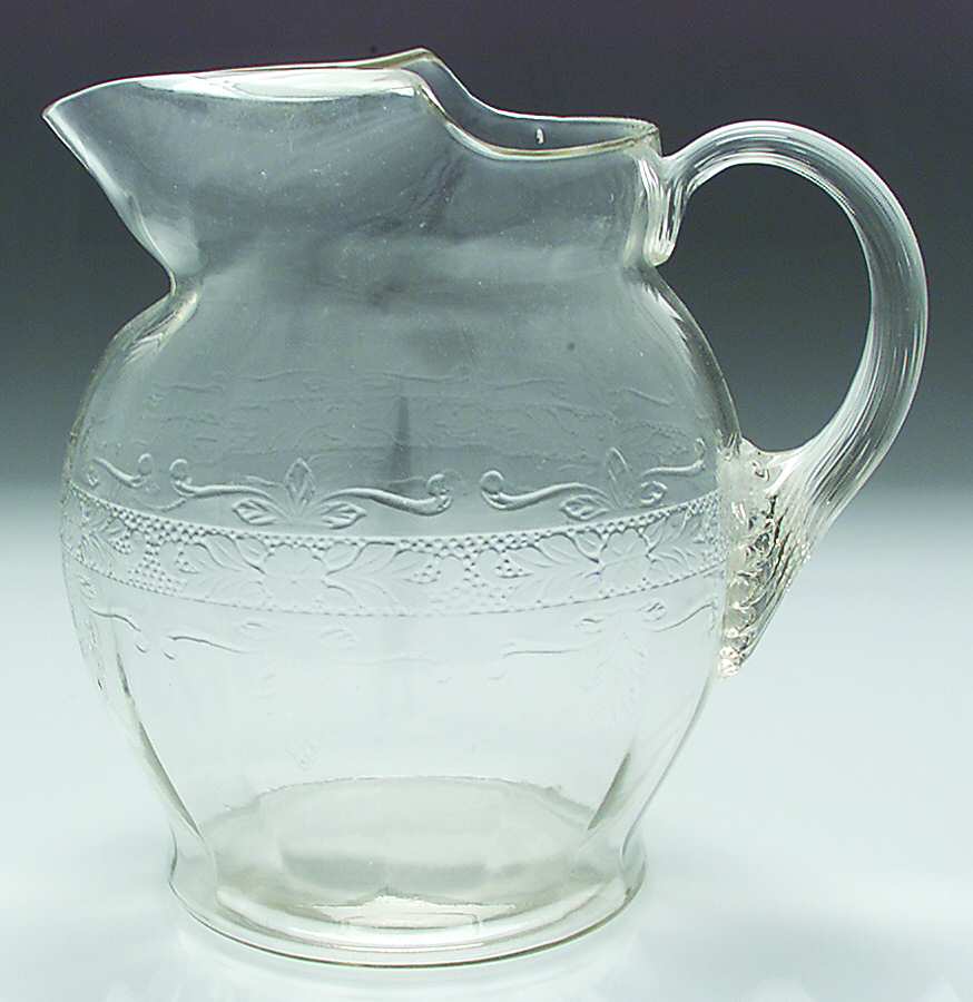Stippled Rose Band Clear Pitcher by MacBeth-Evans-1