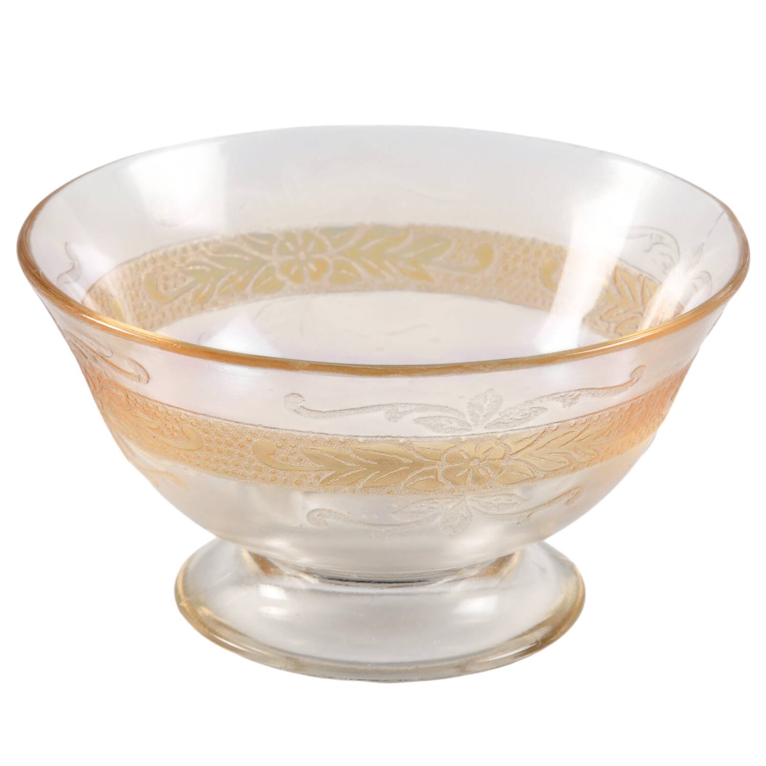Stippled Rose Band Clear with Amber Footed Sherbet Bowl by MacBeth-Evans-1