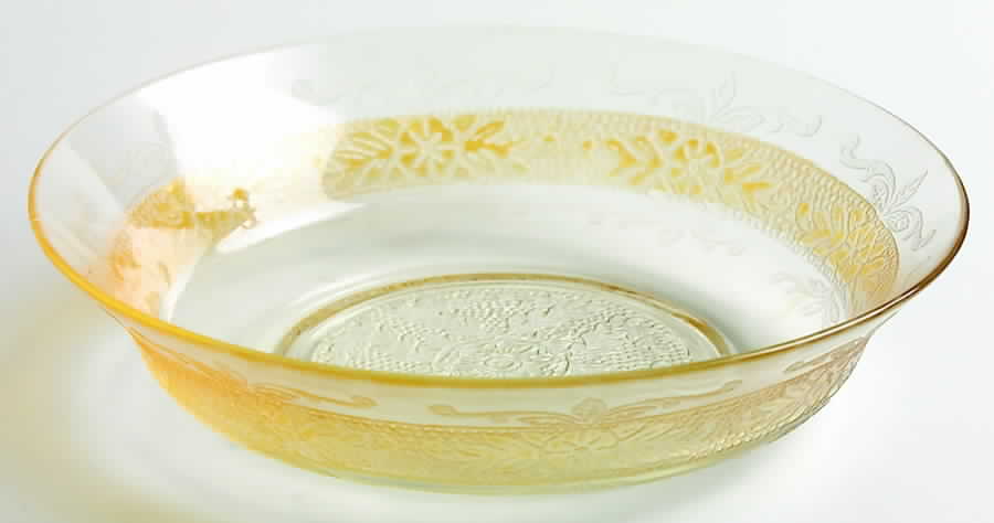 Stippled Rose Band Clear with Amber Cereal Bowl by MacBeth-Evans-1