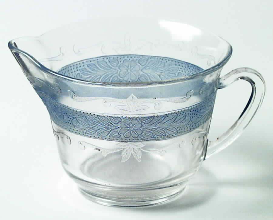 Stippled Rose Band Clear with Blue Creamer by MacBeth-Evans-1