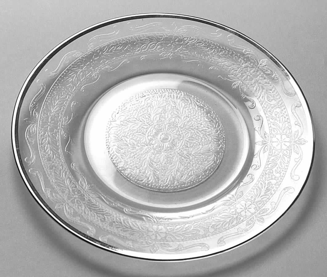 Stippled Rose Band Clear with Platinum Bread & Butter Plate by MacBeth-Evans-1