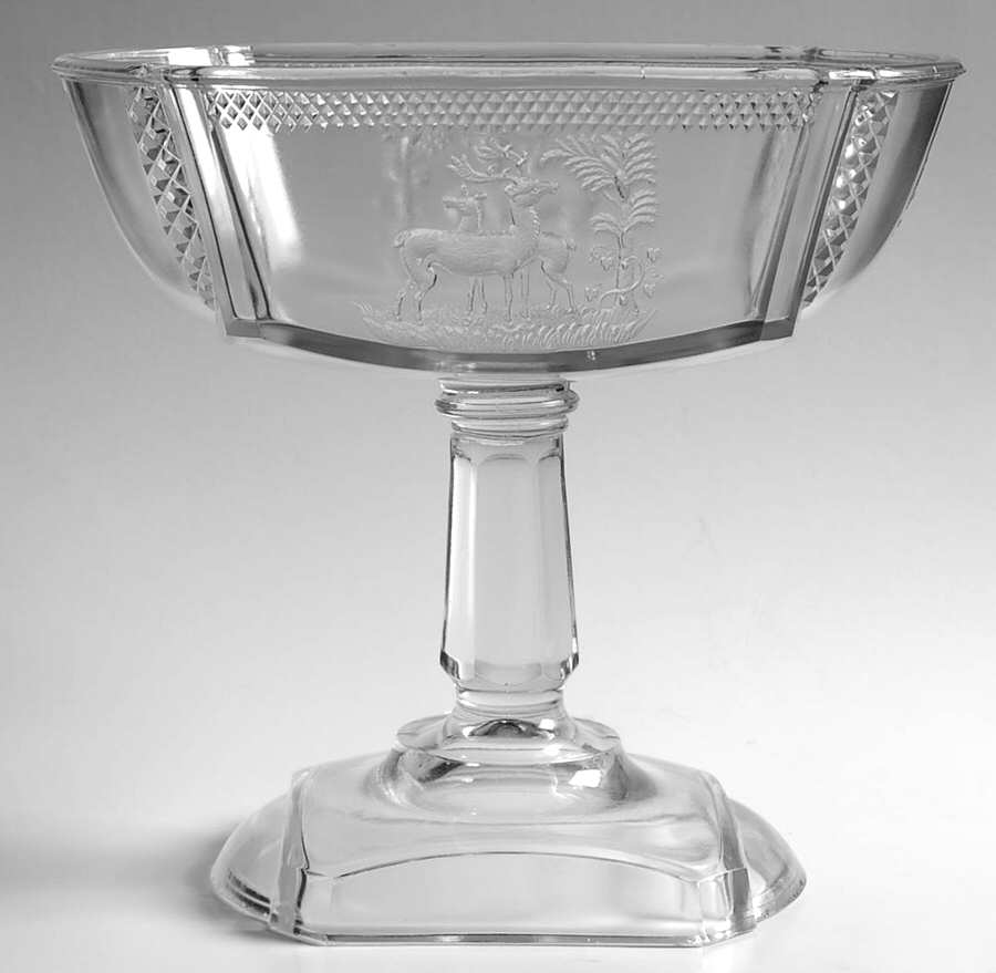 Deer and Pine Tree 8" Compote No Lid by McKee-1