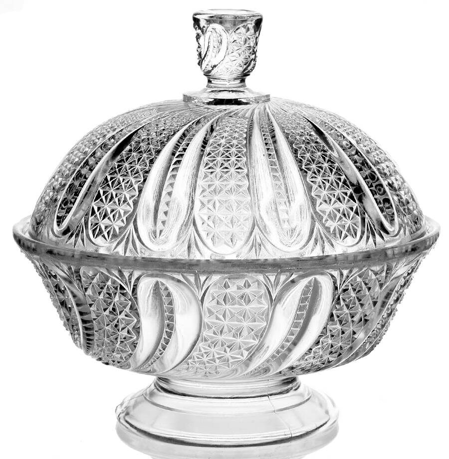 Feather 8" Compote & Lid by McKee-1
