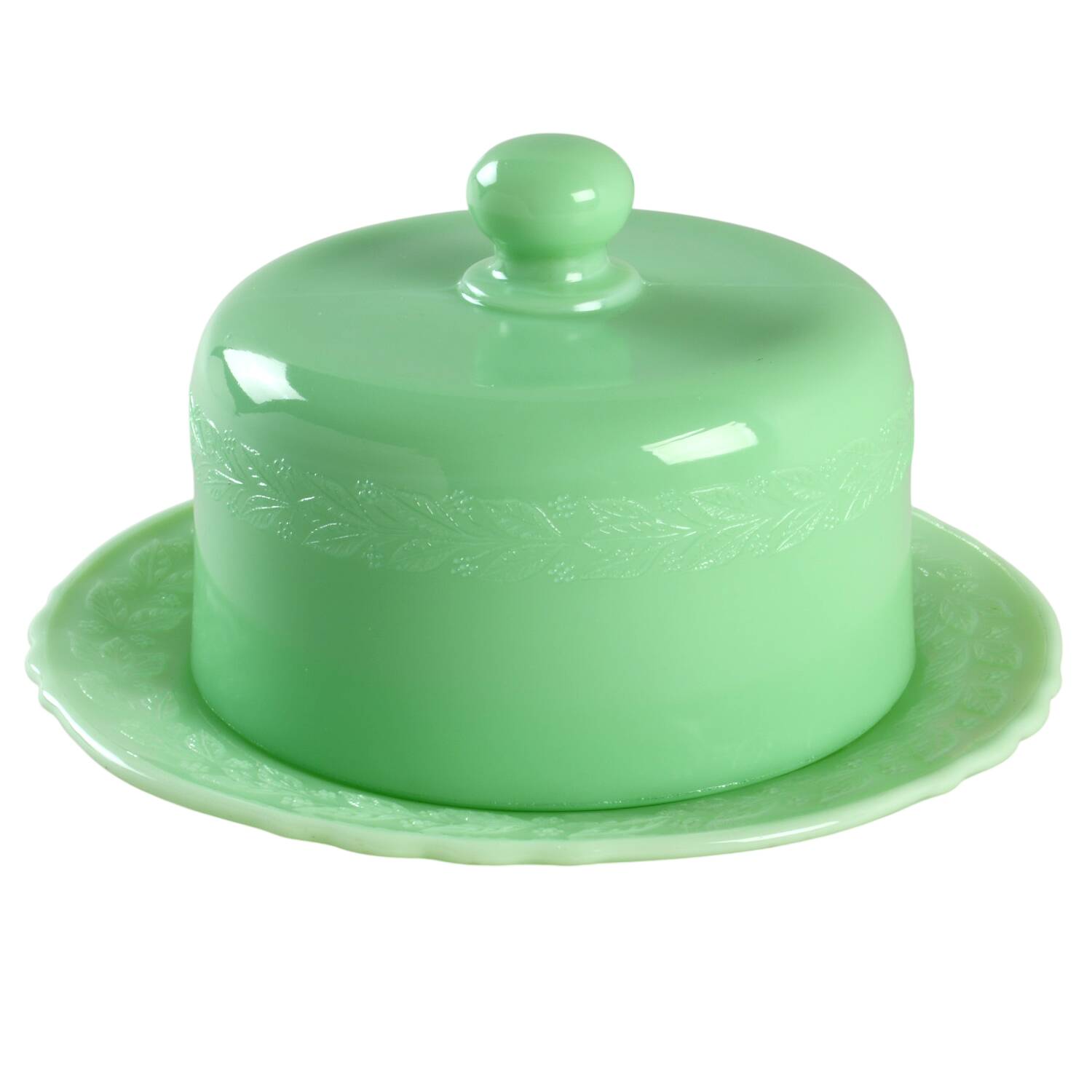 Laurel Jadite Green Cheese & Cover (7" Salad Plate & Cheese Cover) by McKee-1
