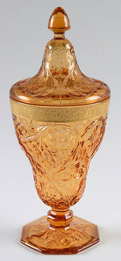 Rock Crystal Amber Candy Jar & Lid by McKee-1