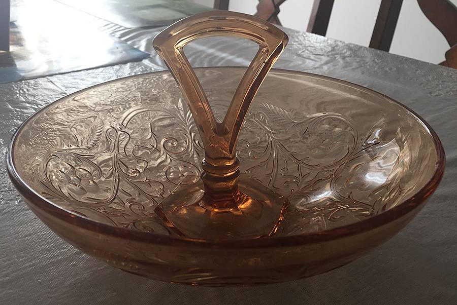 Rock Crystal Amber Center Handle Bowl by McKee-1