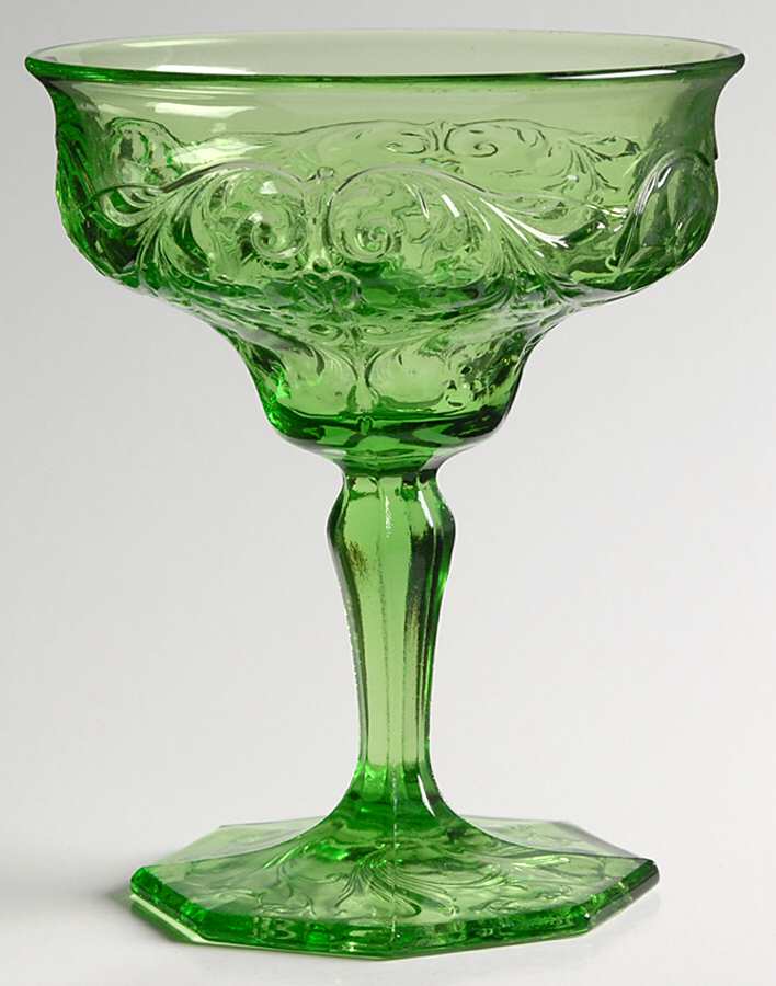 Rock Crystal Green Champagne Glass by McKee-1