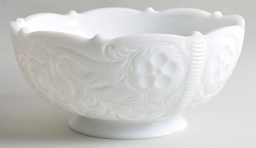 Rock Crystal Milk Glass 9" Salad Bowl by McKee-1