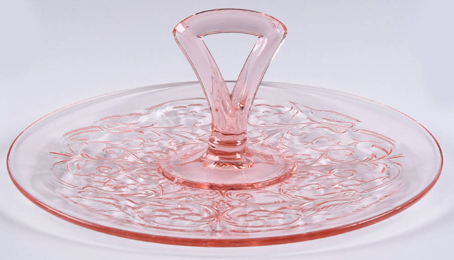 Rock Crystal Pink Center Handle Tray by McKee-1
