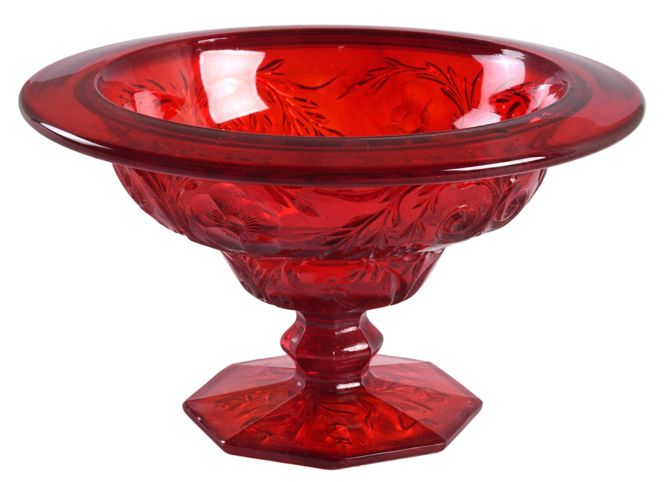 Rock Crystal Red Round Compote (Height X Width) by McKee-1