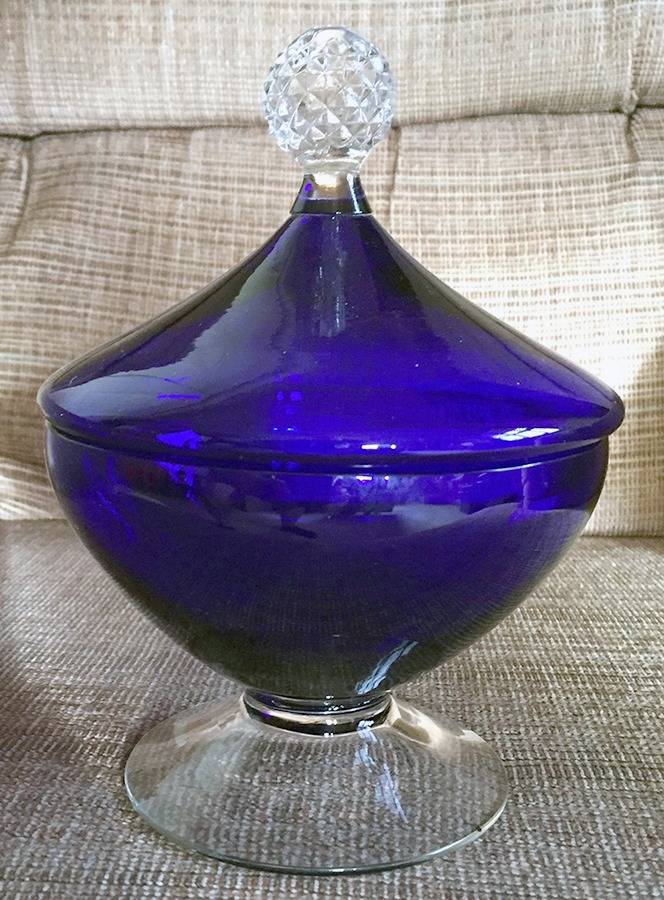 Golf Ball Cobalt Blue (Ritz Blue) Candy Jar & Lid by Morgantown-1