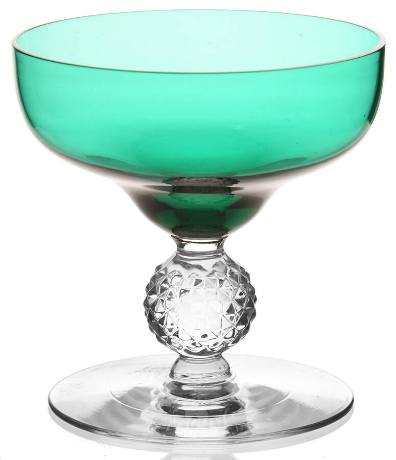 Old English Stiegel Blue Green (Golfball Stem) Low Sherbet by Morgantown-1